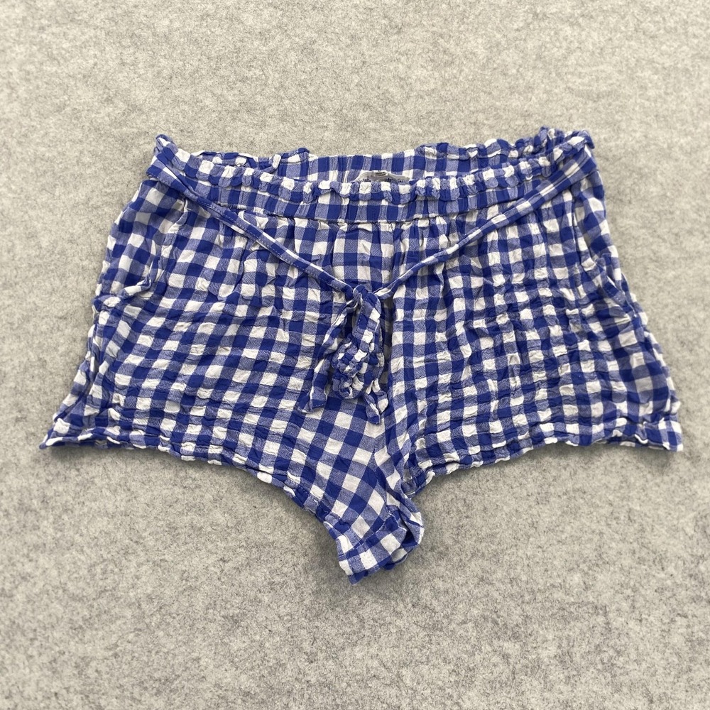 Jane + Delancey Paperbag Shorts Womens XL (36x2.5) Blue Check Elastic Waist